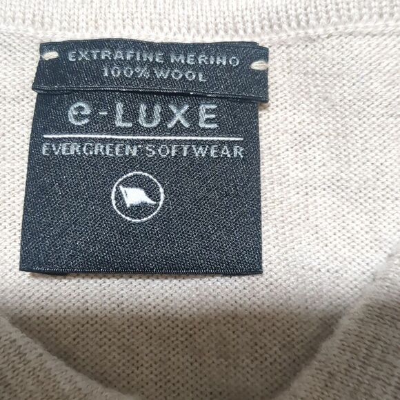E-LUXE Evergreen Sweater Extra Fine Merino Wool Tan Button Collared Golf Preppy - Picture 6 of 9